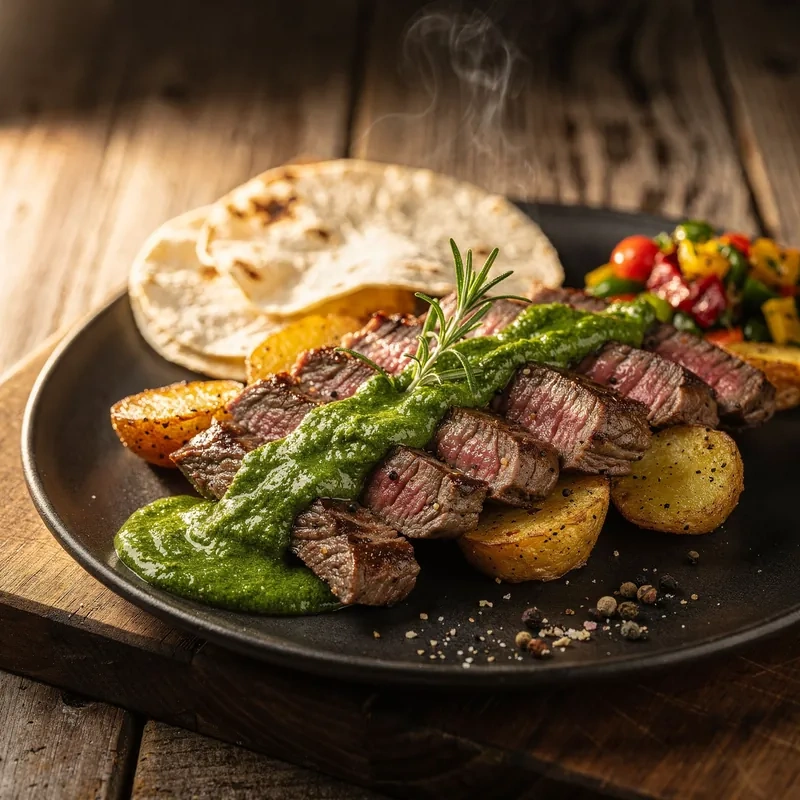 Bistec de Res en Salsa Verde con Papas Cambray