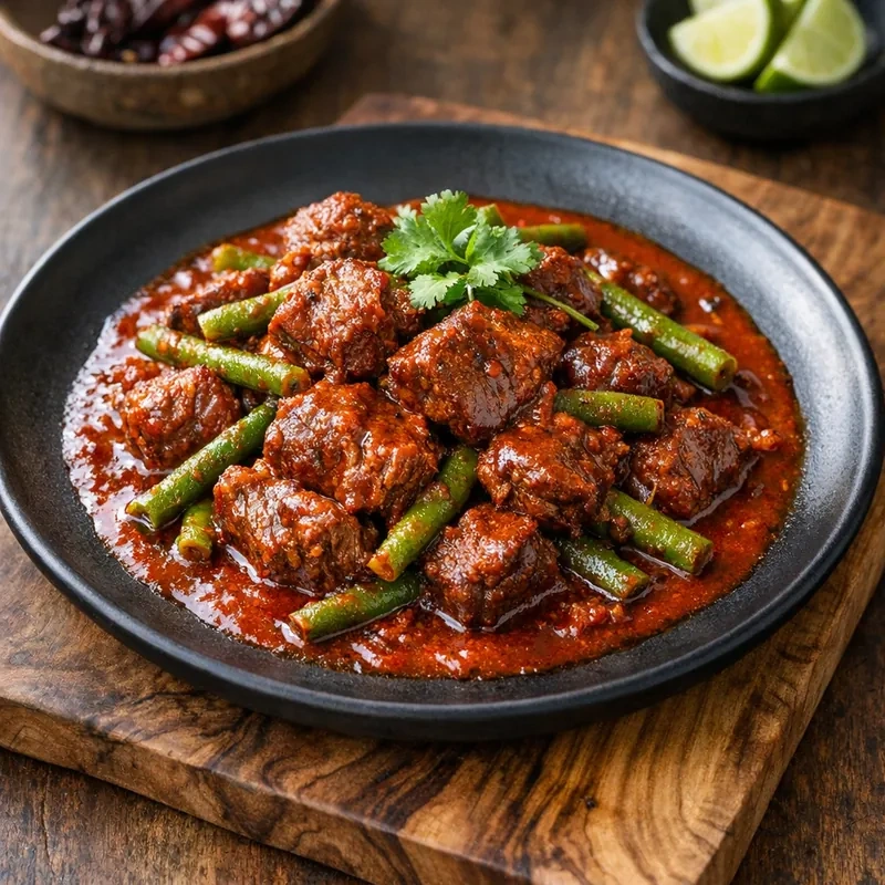 Carne de Res con Ejotes en Salsa de Guajillo