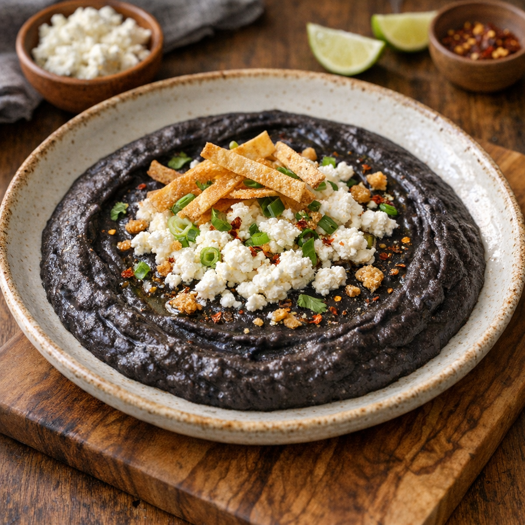 Frijoles Negros Colados con Requesón