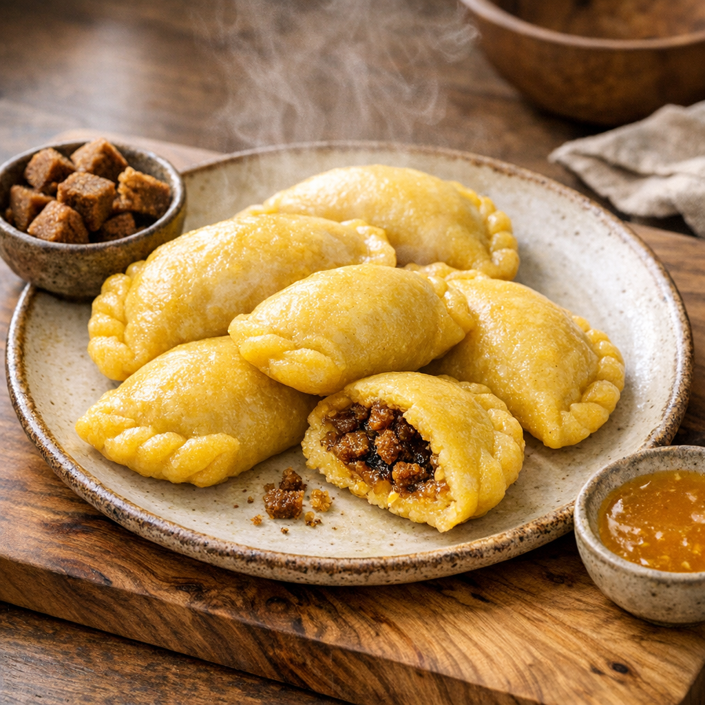 Empanadas Suaves de Maíz al Vapor con Panela