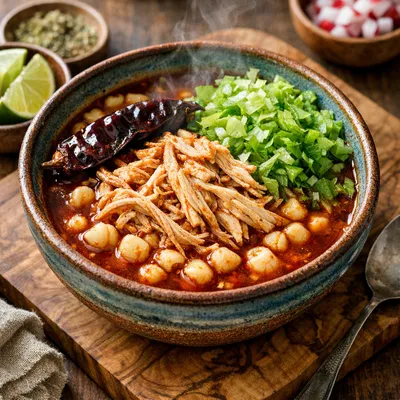 Pozole Rojo de Cerdo Magro estilo Jalisco con Rábanos y Lechuga