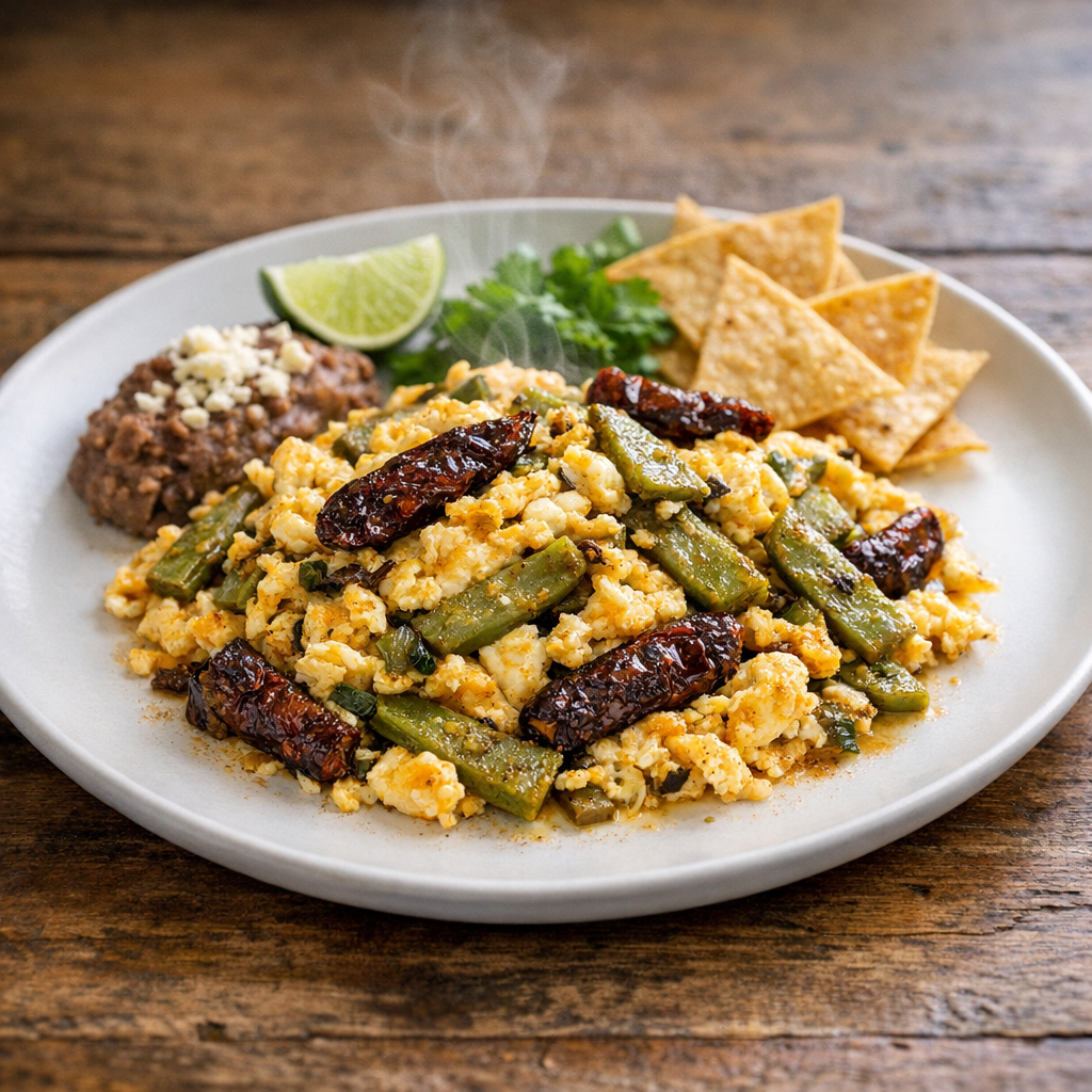 Huevos con Nopales y Chipotle al Comal
