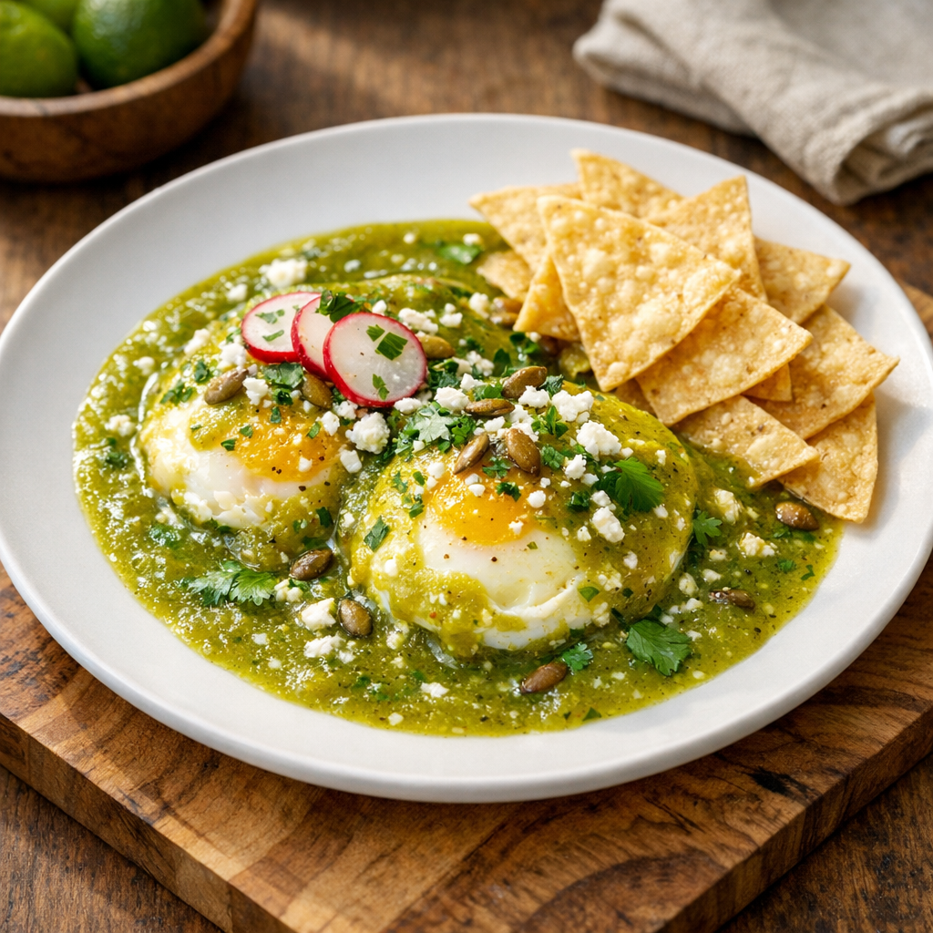 Huevos en Salsa Verde de Tomate con Totopos