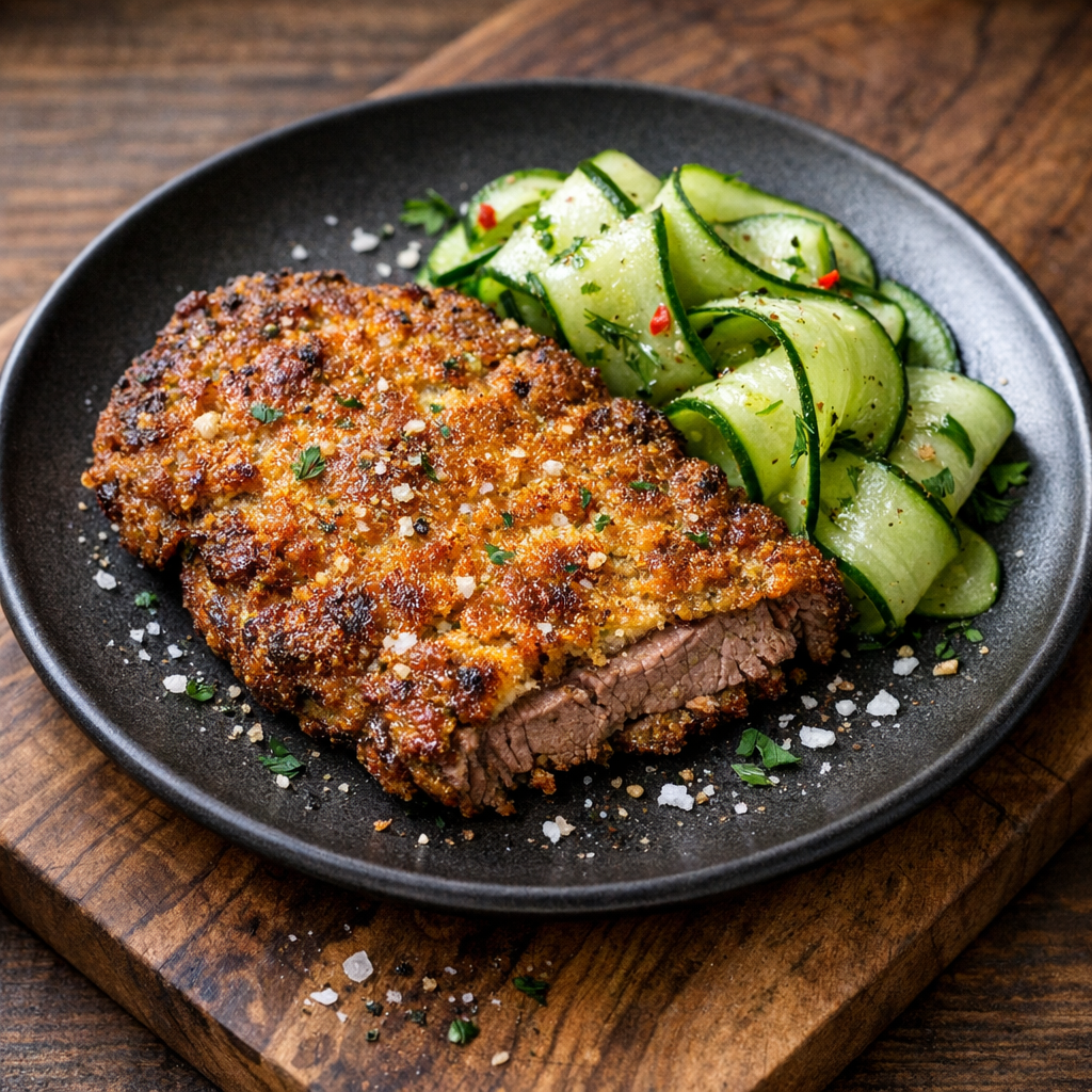 Milanesa de Res Magra Horneada con Pepino