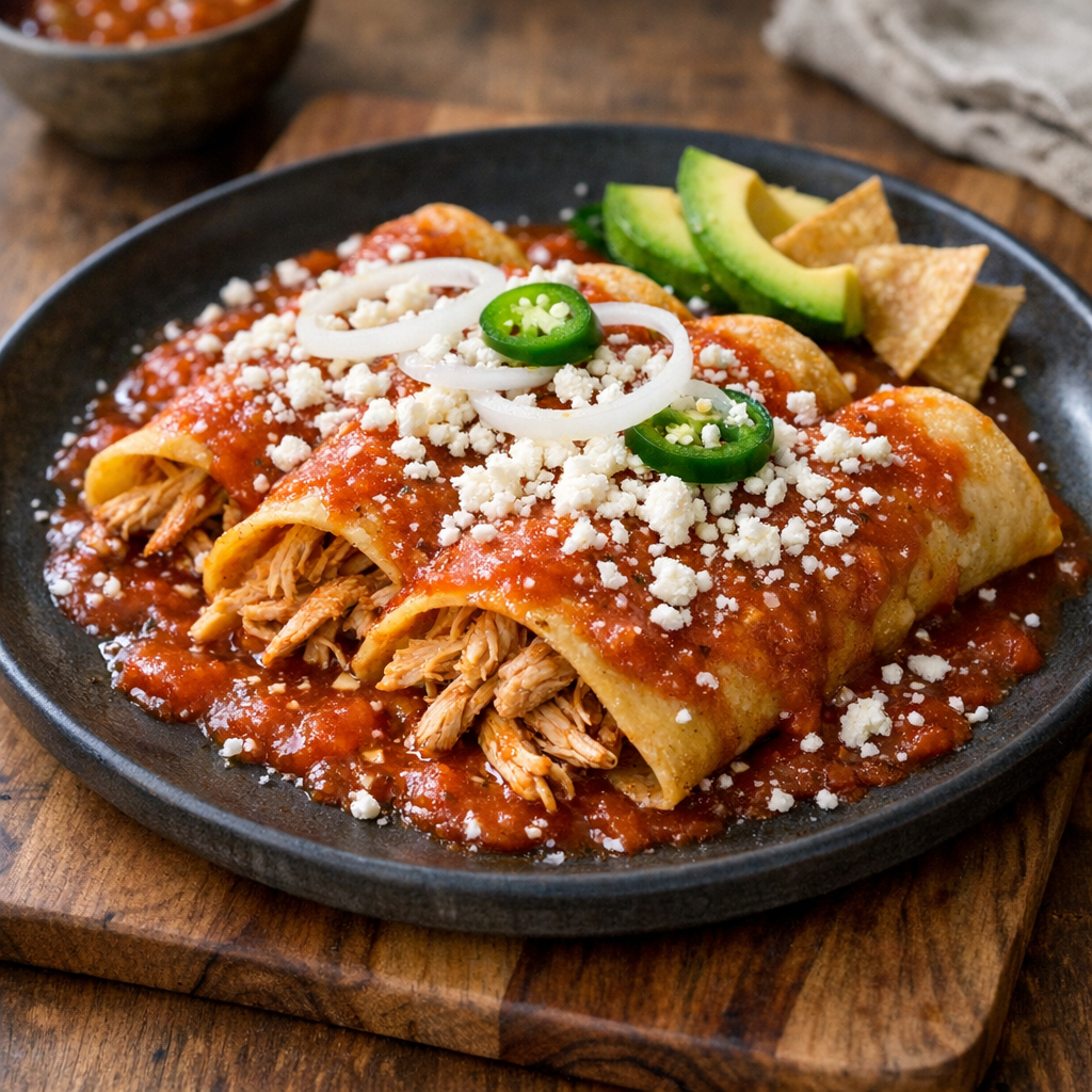 Entomatadas de Pollo Deshebrado con Queso Cotija