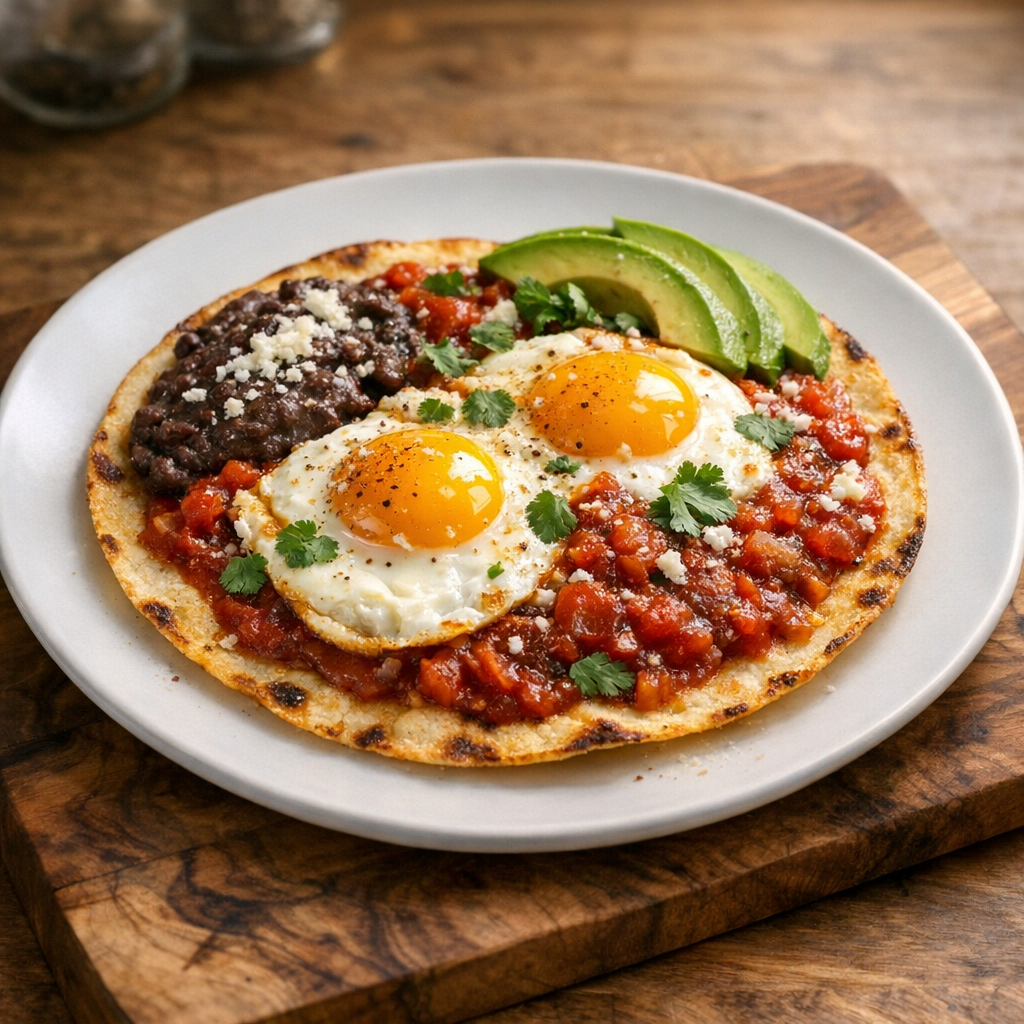 Huevos Rancheros Sobre Tortilla de Maíz Horneada