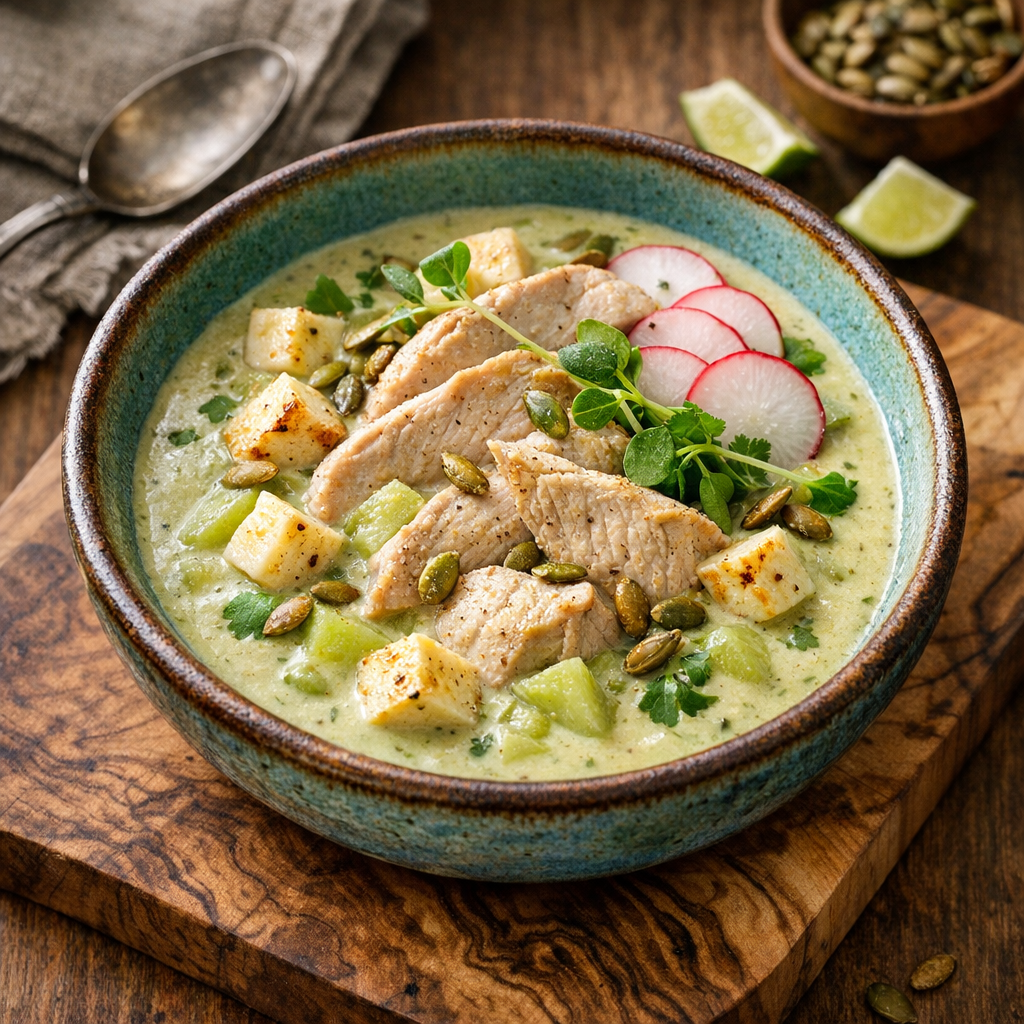 Pavo Magro en Crema de Chayote y Panela