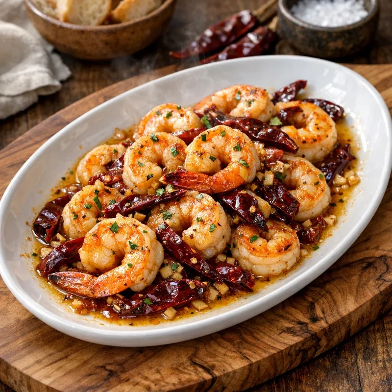 Camarones al Ajillo con Chile Guajillo