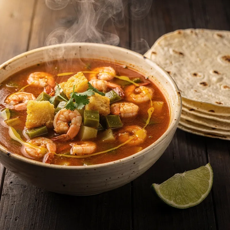 Caldillo de Camarón con Nopales y Papa