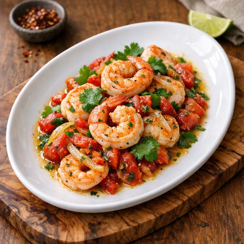 Camarones Salteados con Jitomate y Cilantro