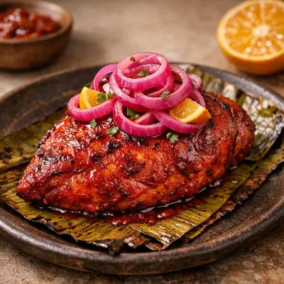 Pescado en Tikin Xic estilo Yucateco al Carbón con Achiote y Naranja Agria