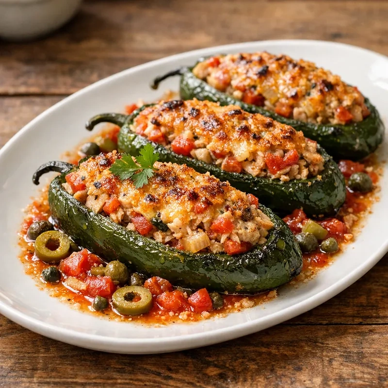 Chiles Jalapeños Rellenos de Atún y Verduras al Horno estilo Veracruzano