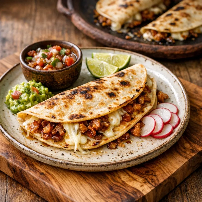 Quesadillas al Comal de Queso Oaxaca con Chicharrón