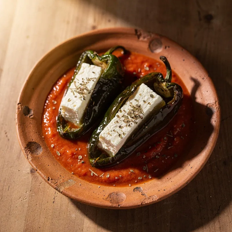 Chiles Rellenos de Queso Panela en Caldillo de Jitomate estilo Tlaxcala