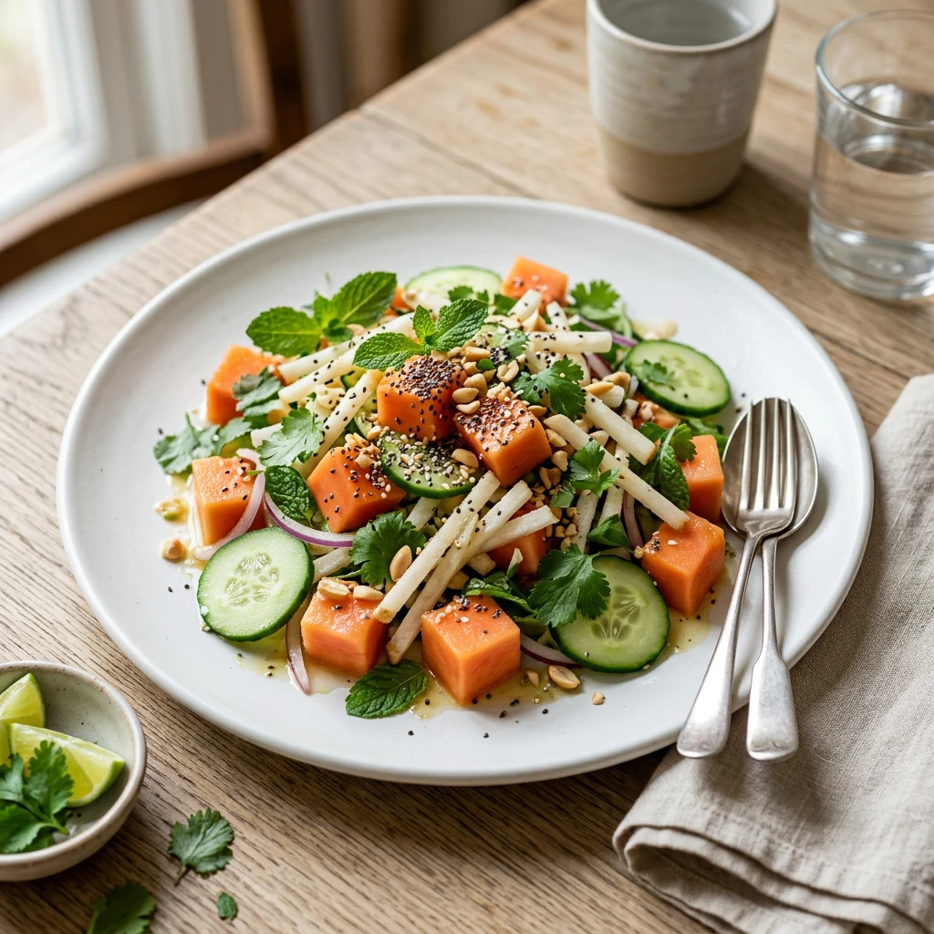 Ensalada de Papaya, Jícama y Pepino con Chía