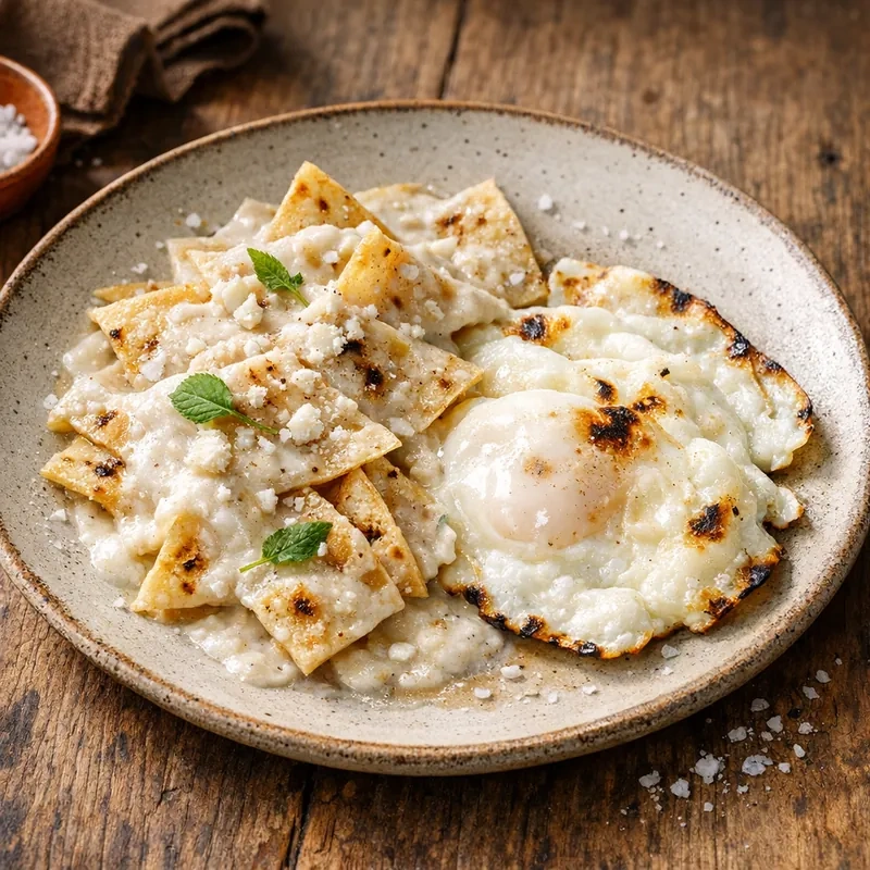 Chilaquiles Blancos al Comal con Claras de Huevo