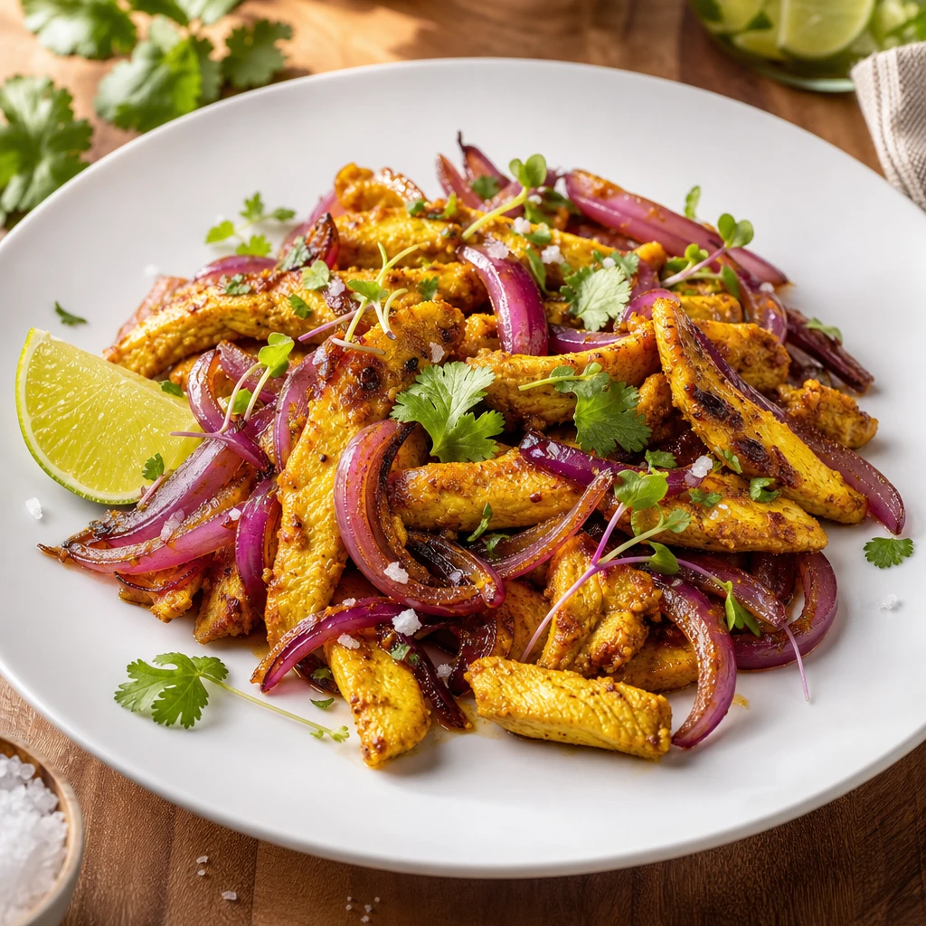 Fajitas de Pollo con Cebolla Morada y Cúrcuma