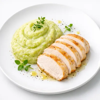 Puré de Chayote y Calabacita con Pechuga de Pavo