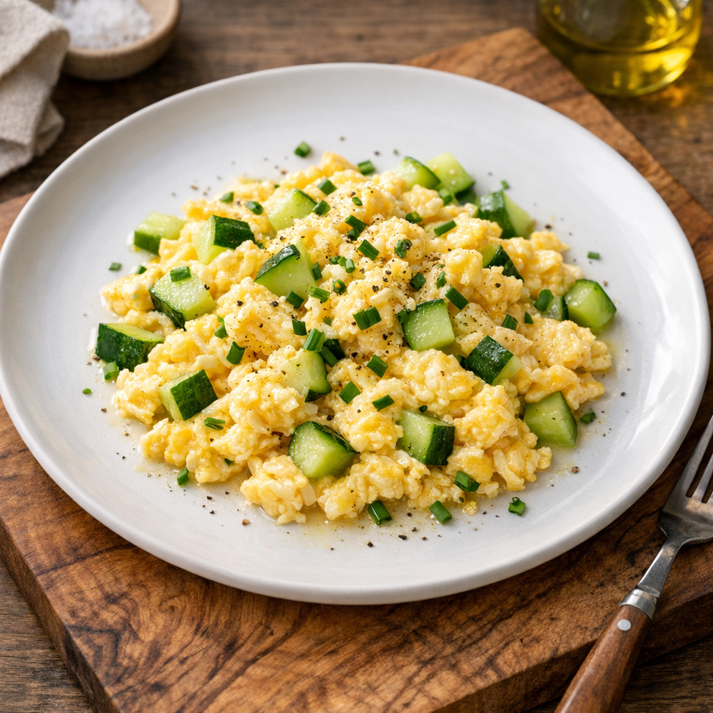 Huevos Revueltos con Pepino sin Semillas
