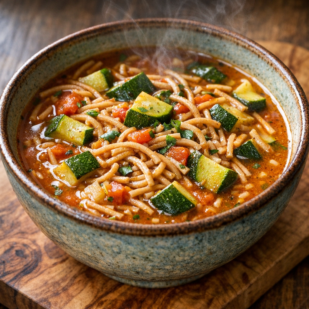 Sopa de Fideo Integral con Calabacitas