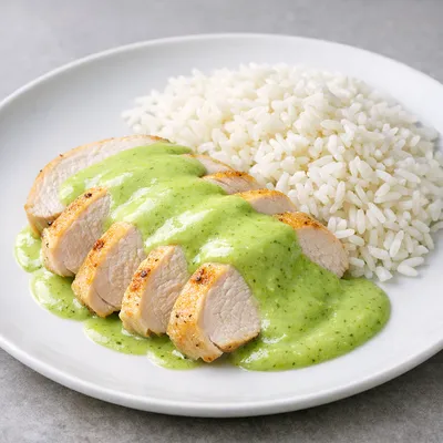 Pavo Magro en Salsa Verde Suave con Arroz