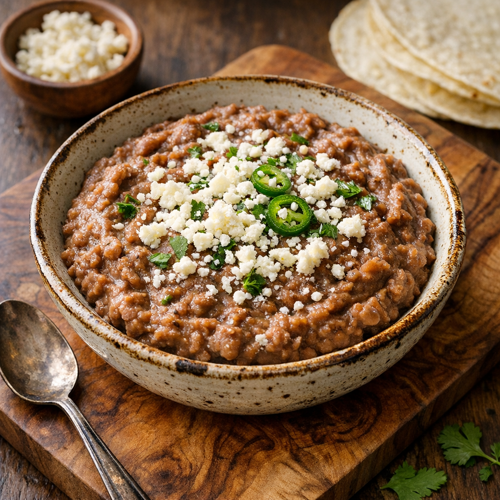 Frijoles de la Olla Refritos con Cotija