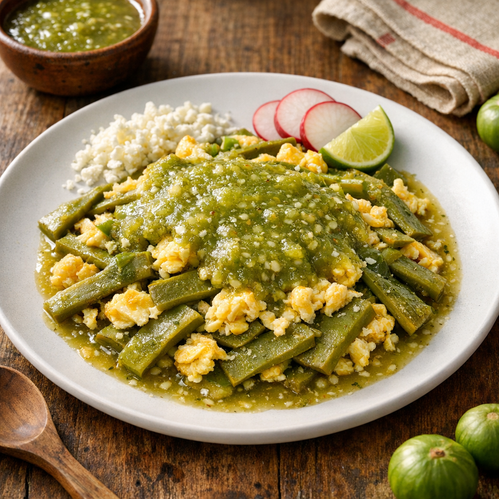 Nopales con Huevo y Salsa de Tomate Verde