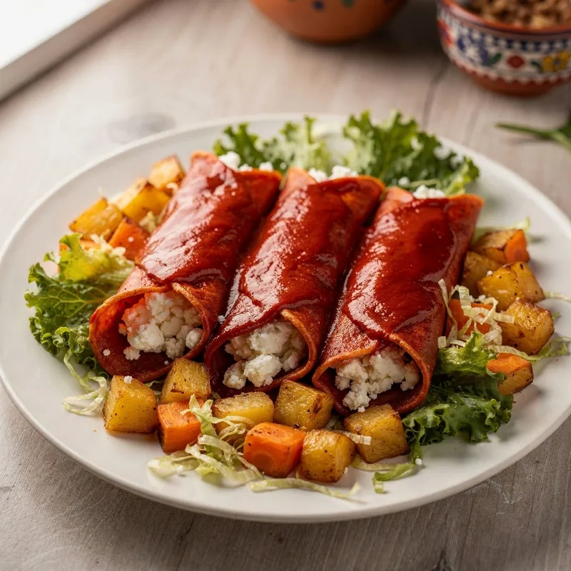 Enchiladas Queretanas con Papas, Zanahorias y Queso Ranchero