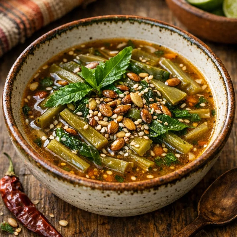 Sopa de Nopalitos con Epazote y Semillas