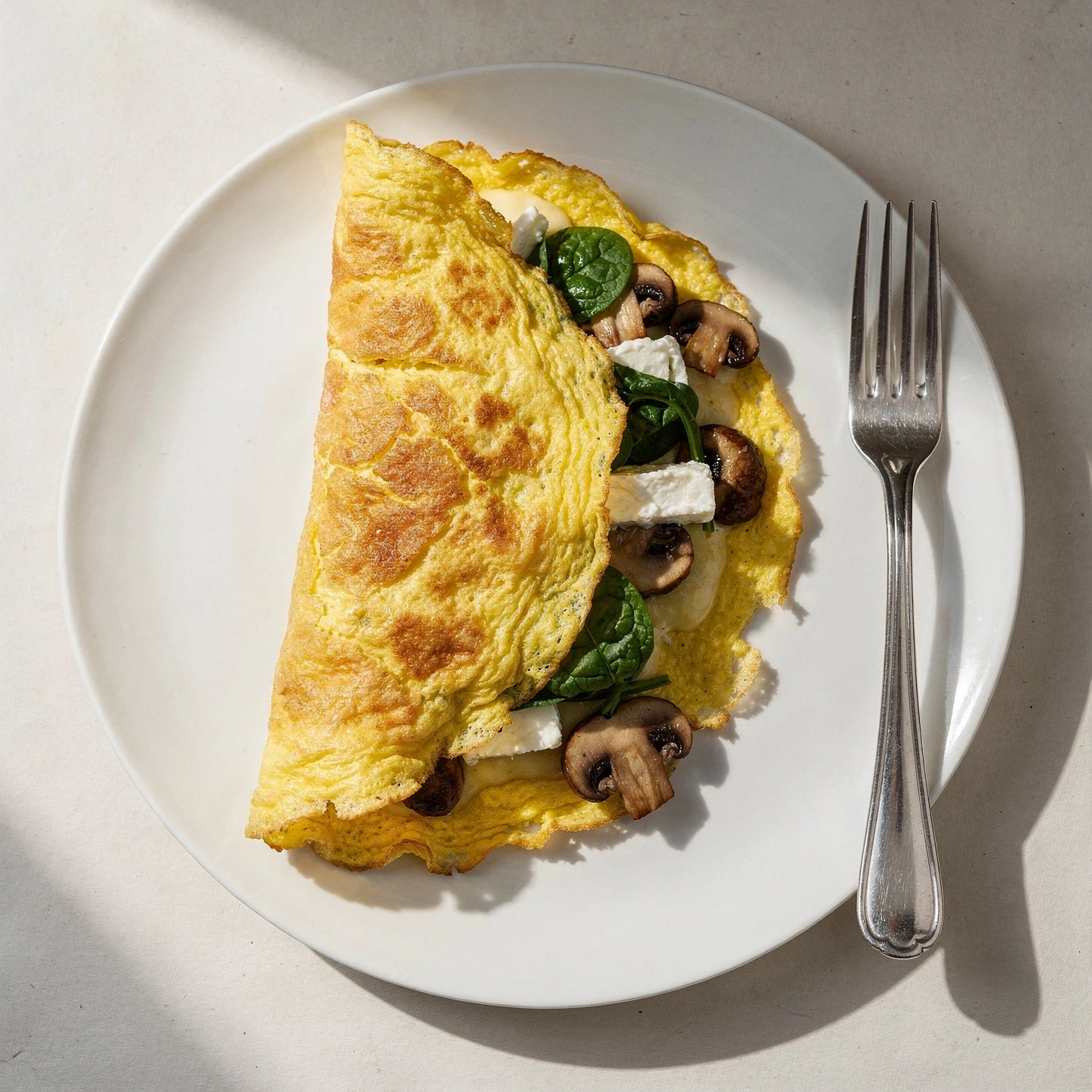 Omelette de Espinacas, Champiñones y Queso Panela