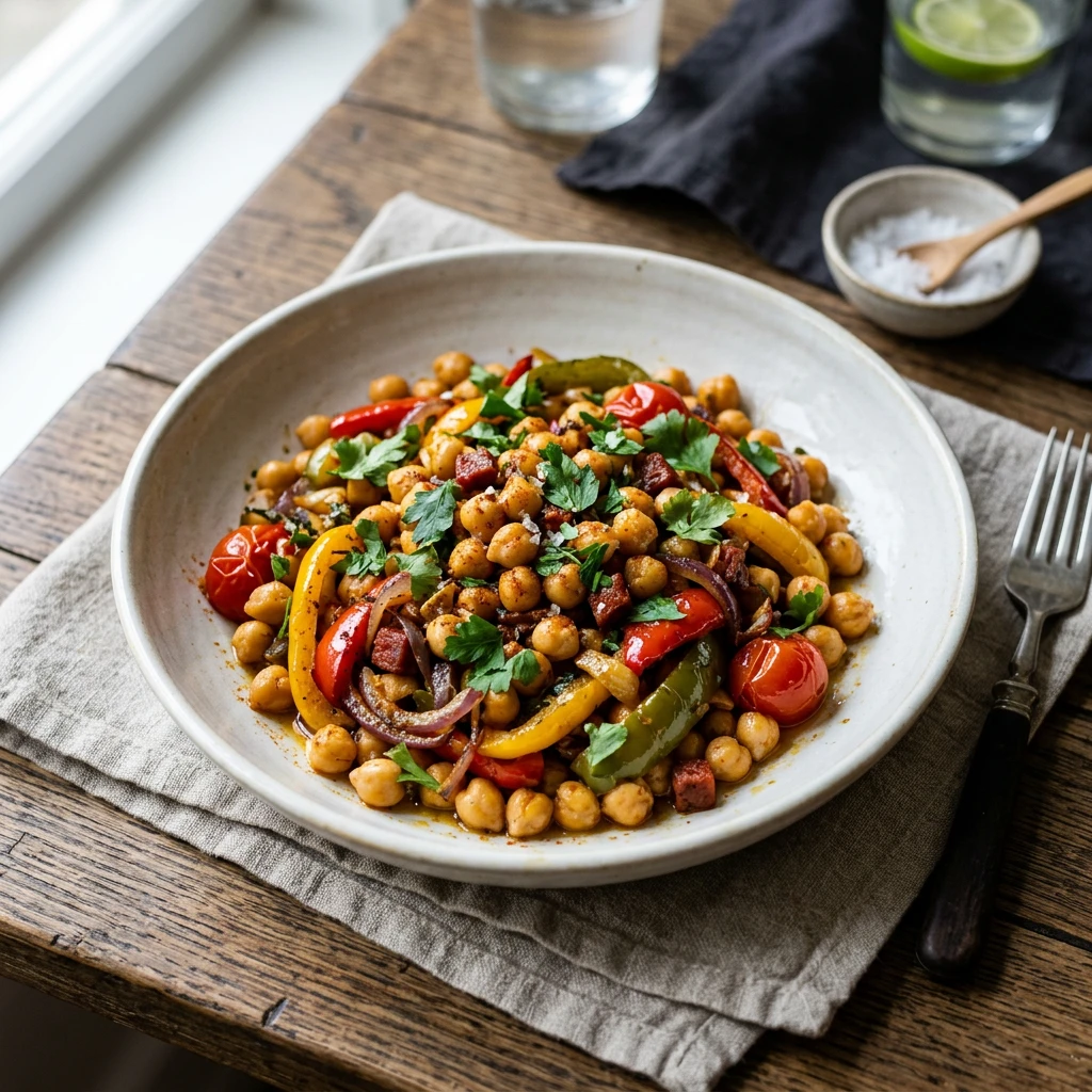 Salteado de Garbanzos con Pimientos