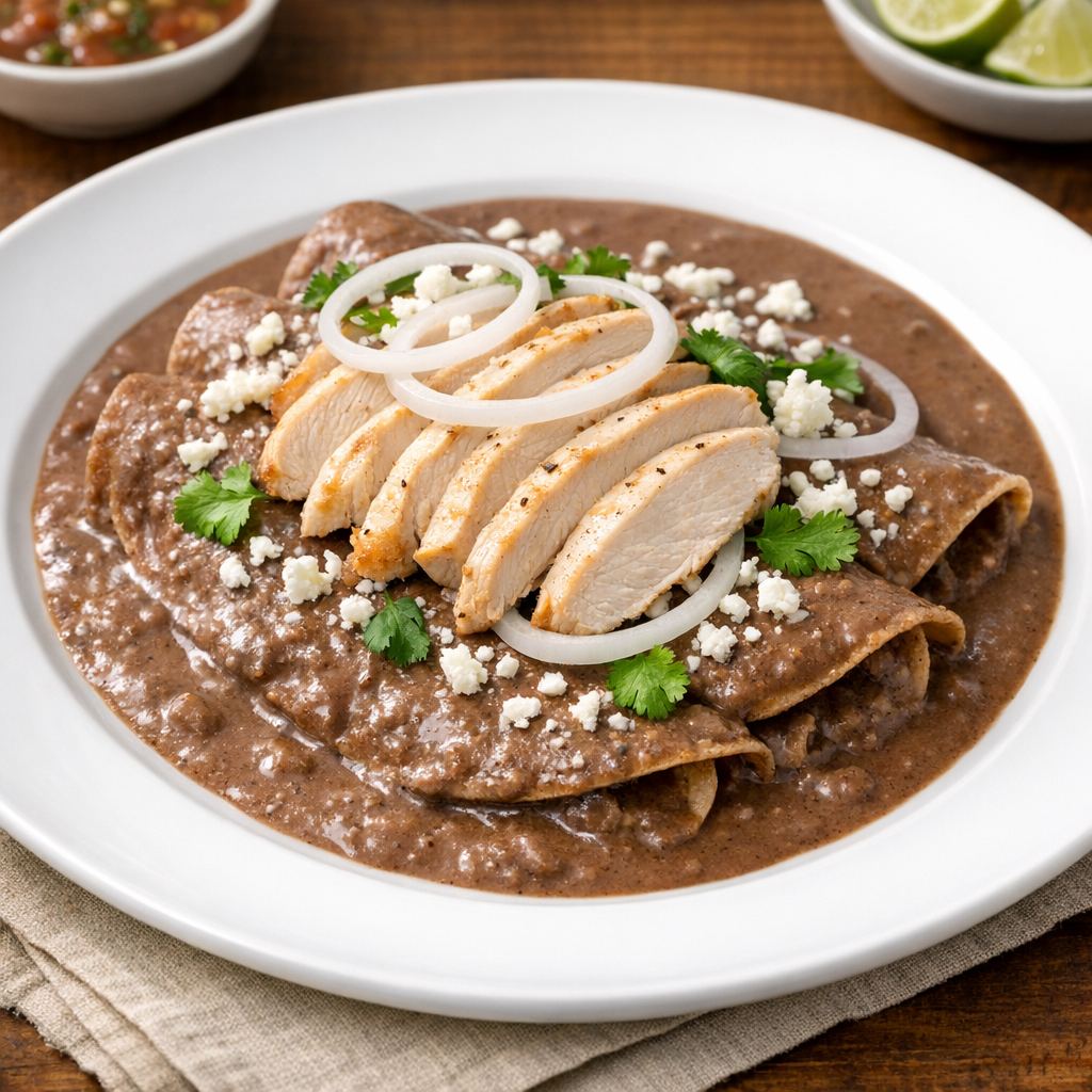 Enfrijoladas de Frijol Bayo con Pechuga de Pavo