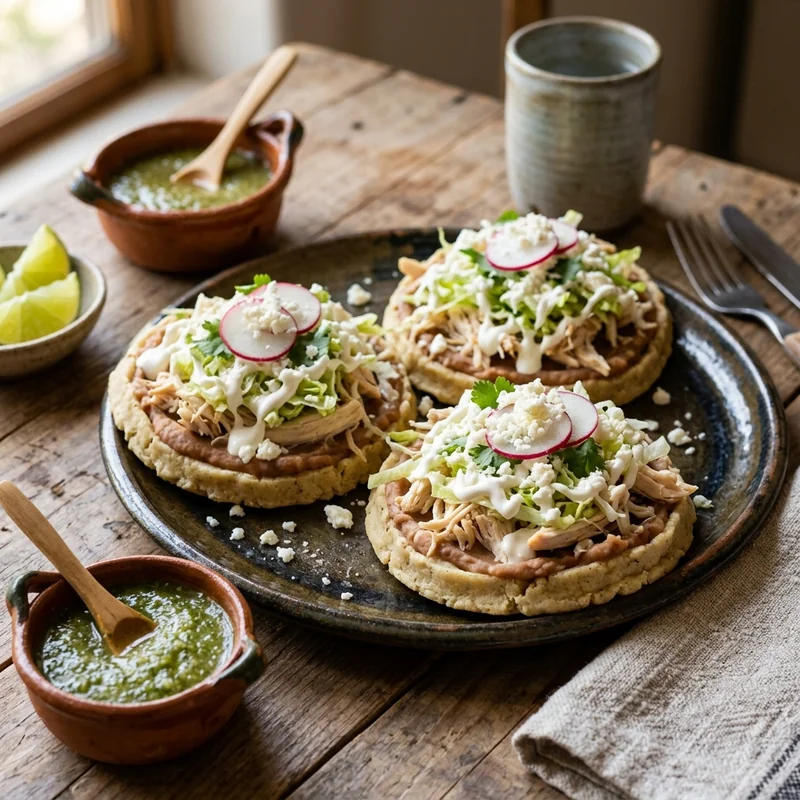 Sopes al Comal de Frijol Bayo con Pollo