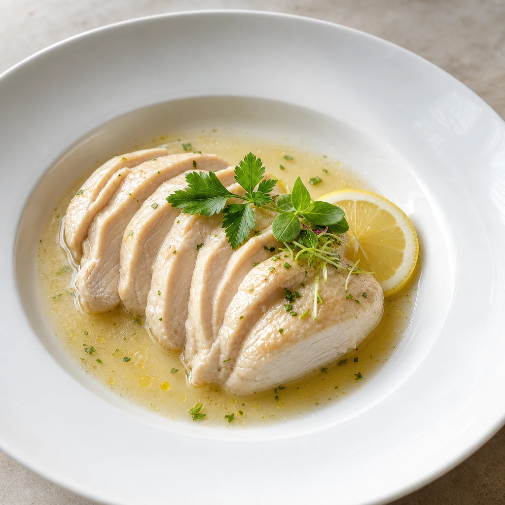 Pechuga de Pollo al Vapor en Caldillo Claro